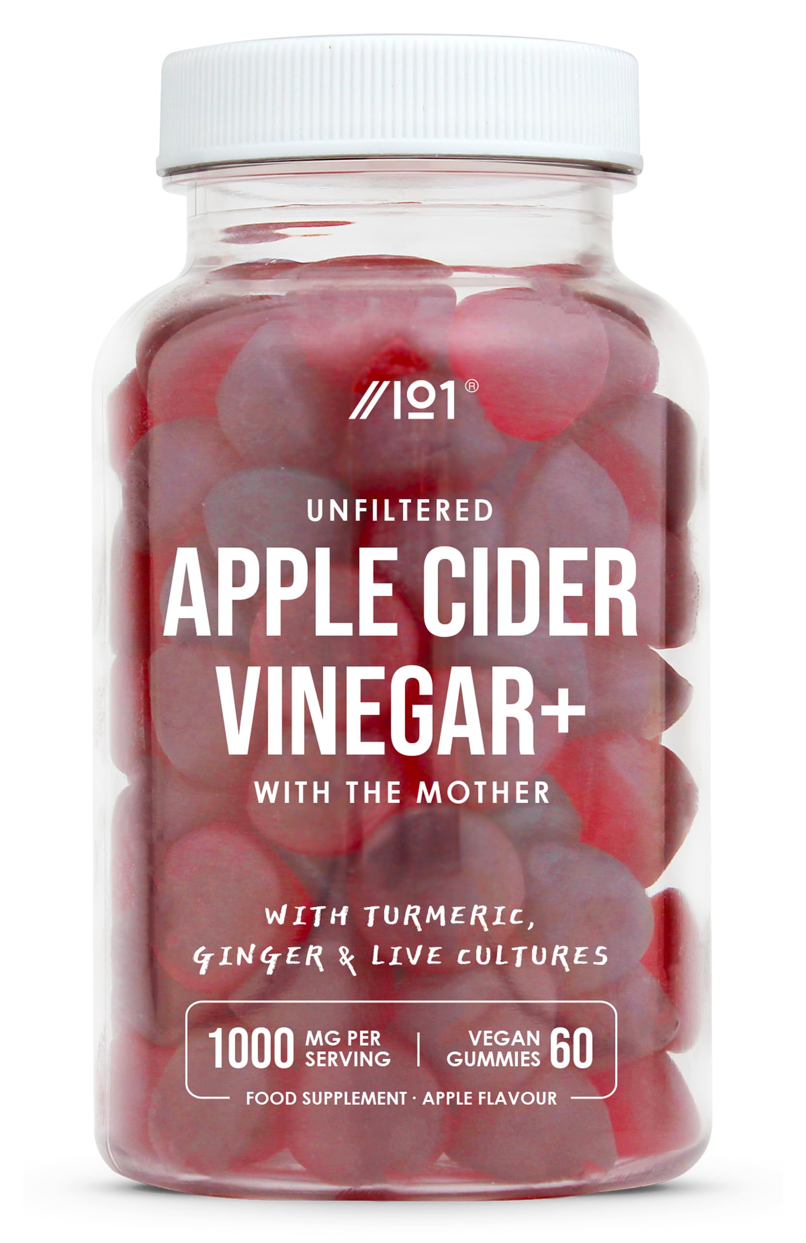 Apple Cider Vinegar Gummies with The Mother 1000mg - 60 Vegan Gummies - Enhanced with Turmeric, Ginger & Probiotics (30 Day Supply) by Alpha01
