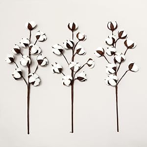 VGIA 3 Pack 21 Inch Cotton Stems Farmhouse Style Display Filler - Floral Decoration