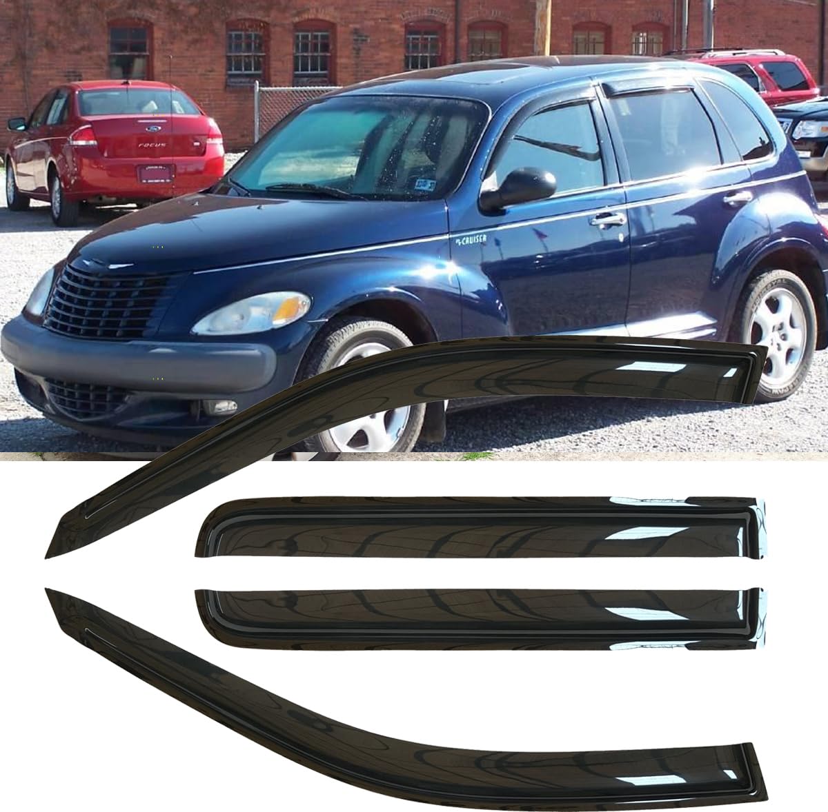 Photo 1 of 4pcs Original Shatterproof Side Window Wind Deflectors for PT Cruiser 01-10,Tape-on Sun Rain Guards Sets,Nice Looking Window Visors for Cars,Vent Deflector fit for 2001-2010 Chrysler PT Cruiser 94511