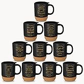 Jingmore 10 Pcs Christian Mugs Bulk Valentines Coffee Mugs for Men Religious Bible Verse Ceramic Cups for Church Pastor Office Employee Team Coworkers Staff Appreciation Gifts(Leaf, Spanish Quote)