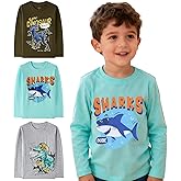 Demifill Toddler Boys Dinosaur Long Sleeve T-Shirts Crew Neck Truck T-Shirts Size 2-10Years Pack of 3 Multipack