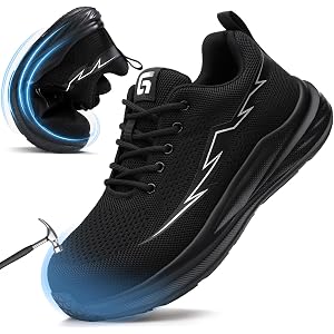 BAIYIJIA Wide Fit Steel Toe Work Shoes for Men Low Top Safety Shoes | Puncture Resistant, Wide Width Steel toe, Lightweight S