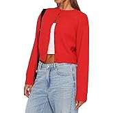 Women Y2K Button Front Crop Sweater Cardigan Solid Color Crew Neck Long Sleeve Knit Fall Tops Streetwear