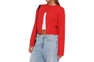 NVRENJIA Women Y2K Button Front Crop Sweater Cardigan Solid Color Crew Neck Long Sleeve Knit Fall Tops Streetwear