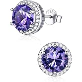 ChicSilver 925 Sterling Silver Birthstone Earrings for Women, 8MM/2 Carat Heart & Round Cubic Zirconia Stud Earrings, Hypoallergenic Jewelry, Ideal Birthday or Christmas Gifts