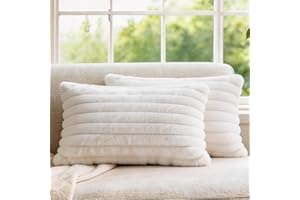 MEGAYES Set of 2 Decorative Throw Pillow Covers 20x12 Faux Fur, Soft Plush Striped Rectangle Couch Cushion Cases with Velvet 