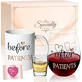 SUCOLE Rose Gold Coffee Mug Stemless Wine Glass and Shot Glass Gift Set for Women Nurse Doctor Dentist Funny Before Patients After Patients Because Patients Set with Gifted Package (Rose Gold)