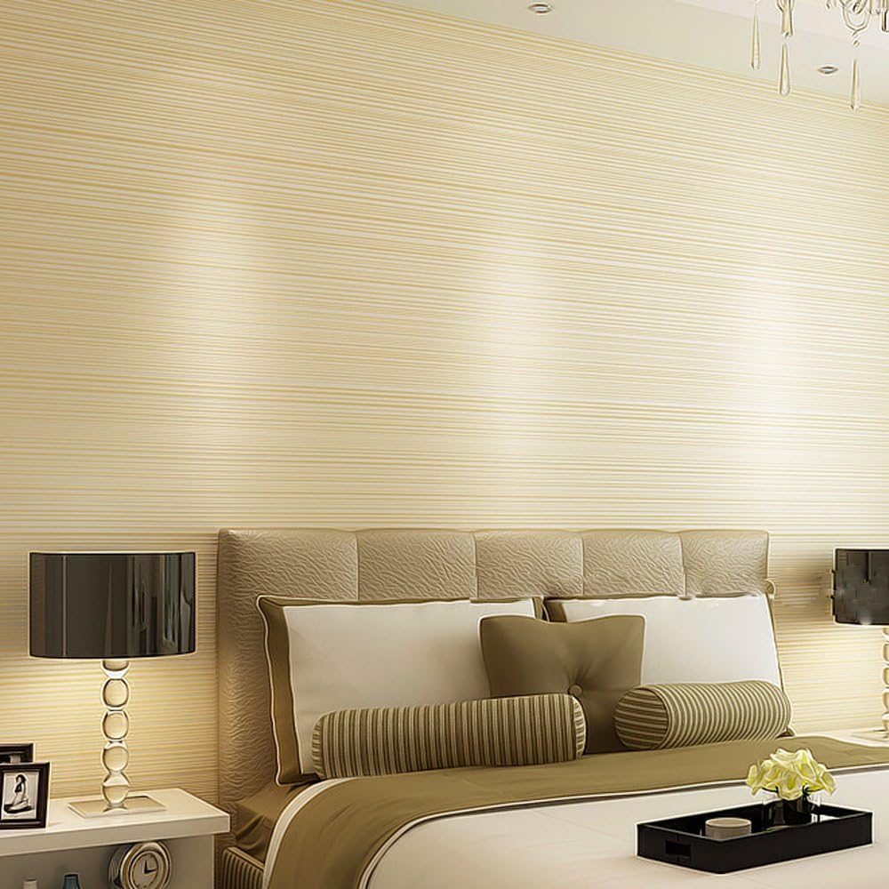 Dawei Simple Style Embossed Textured Lines Non Woven Flocking Wallpaper Roll Sofa Tv Background Beige Color 1 73 W X 32 8 L Amazon Com