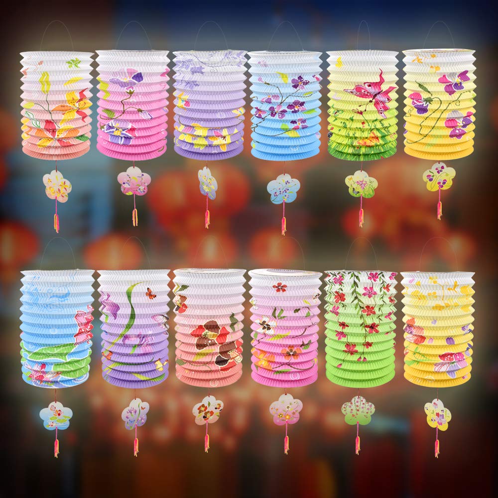 BUZIFU 12 Pcs Chinese Paper Lanterns Lamp Colorful Hanging Paper Lantern Shades Chinese New Year Papers Lanterns Japanese Papers Lantern Ceiling Hanging Decoration for Birthday Wedding Party
