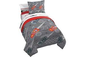 Jay Franco Disney Pixar Cars Lightening Speed 5 Piece Twin Bed Set - Includes Comforter & Sheet Set - Bedding Features Lightning McQueen - Super Soft Fade Resistant Microfiber