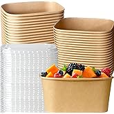 FISDEN 50 Pack Paper Food Container with Lids, 32 Oz Rectangular Salad Bowls, Deep Meal Prep Take Out Food Containers for Salad, Soup, Snacks, Desserts