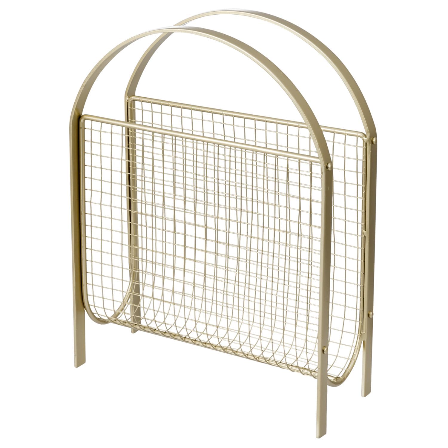Photo 1 of MyGift Mid-Century Design Magazine Rack, Matte Black Tone Metal Mesh Freestanding Magazine Organizer Holder Sling (Brass)