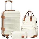 Coolife Luggage Set 3 Piece Luggage Set Carry On Suitcase Hardside Luggage with TSA Lock Spinner Wheels(White, 3 piece set (BP/TB/20))