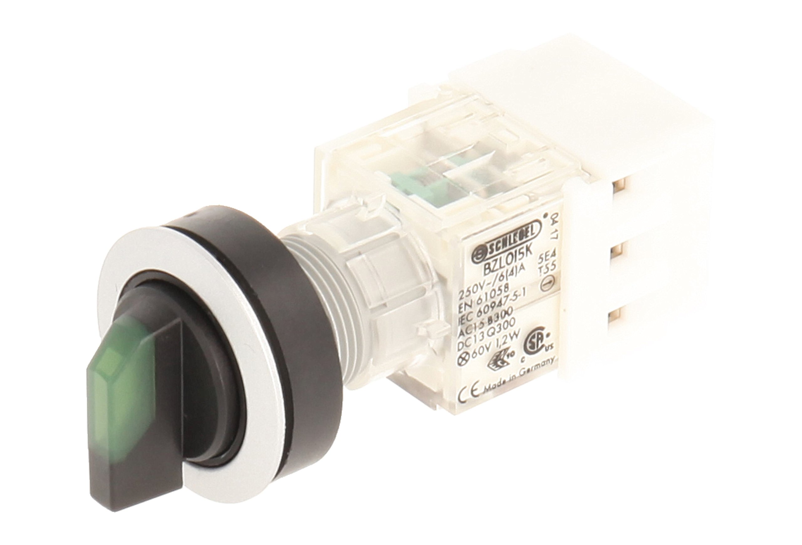 Club 23.001.226 Light Selector Latching/rastend 3 Positions Momentary Contact Transmitter 1 Closer + 1 opener with Lamp Socket t5,5 K LED 24 V, SCREW TERMINAL, GREEN/SILVER (Pack of 2)