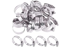 Swpeet 25Pcs 0.8-1.7inch (21-44mm) Hose Clamp 304 Stainless Steel Adjustable Range Worm Gear Hose Clamp Fuel Line Clamp Perfe