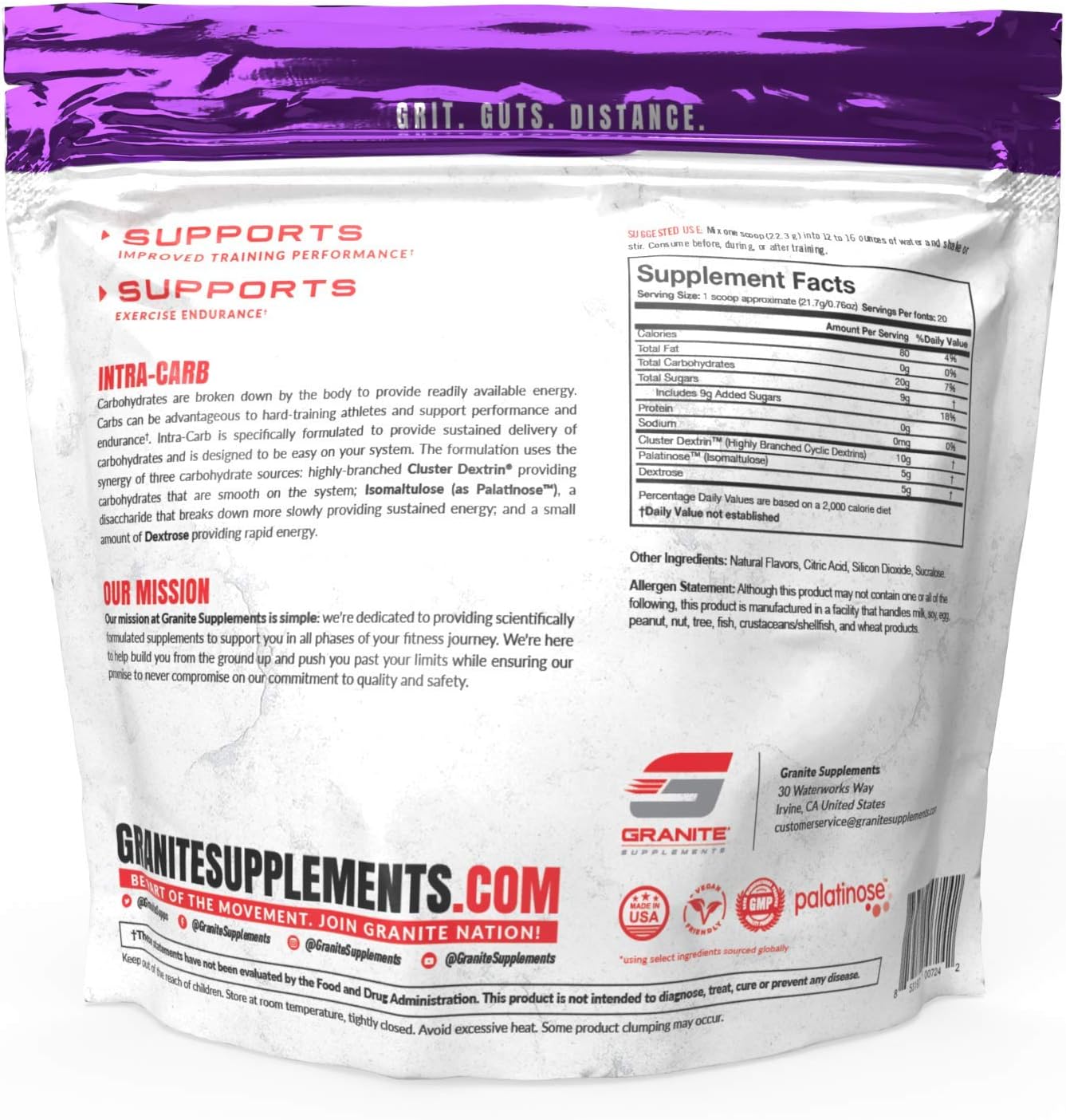 Granite® Intra-CARB Advanced Carb Supplement (Fruit Punch) | 20g Carbs + 10g Cluster Dextrin + 5g Palatinose | Train Longer Harder. No Crash or Bloat | Soy Free. Gluten Free. Vegan | Made in USA: Health & Personal Care