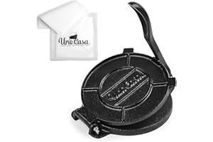 Uno Casa Cast Iron Tortilla Press 8 Inch - Tortilla Maker Press, Pre-Seasoned Roti Maker with 100 Pcs Parchment Paper, Heavy Duty Quesadilla Maker - Pataconera for Flour Tortilla, Tawa