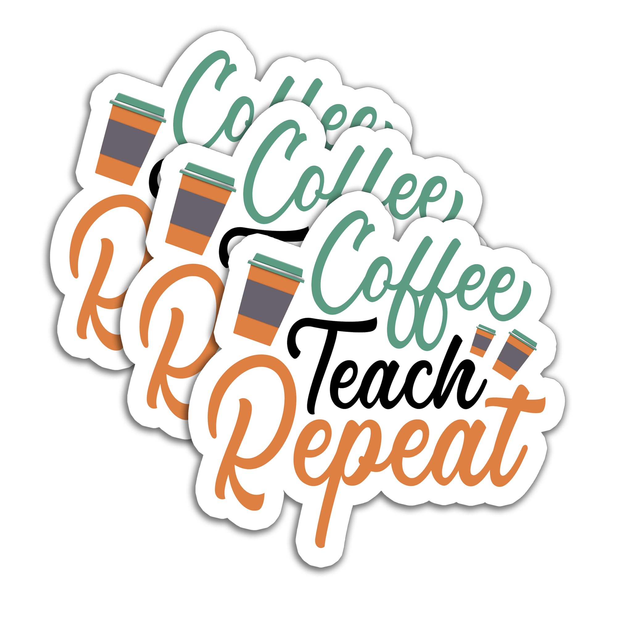 Photo 1 of (3Pcs) Coffee Teach Repeat Sticker Decals, Funny Teaching Stickers, Teacher Decal, Waterproof Vinyl Decals for Book Laptop Phone Water Bottle Tumbler, Gift for Teacher Coffee Lover, 3" x 2.3" x3
