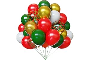YMSZ Christmas Balloons, 67pcs 12 Inch Red and Green Balloons, Red Green confetti White and Gold Balloon for Birthday, Christmas Party Decorations