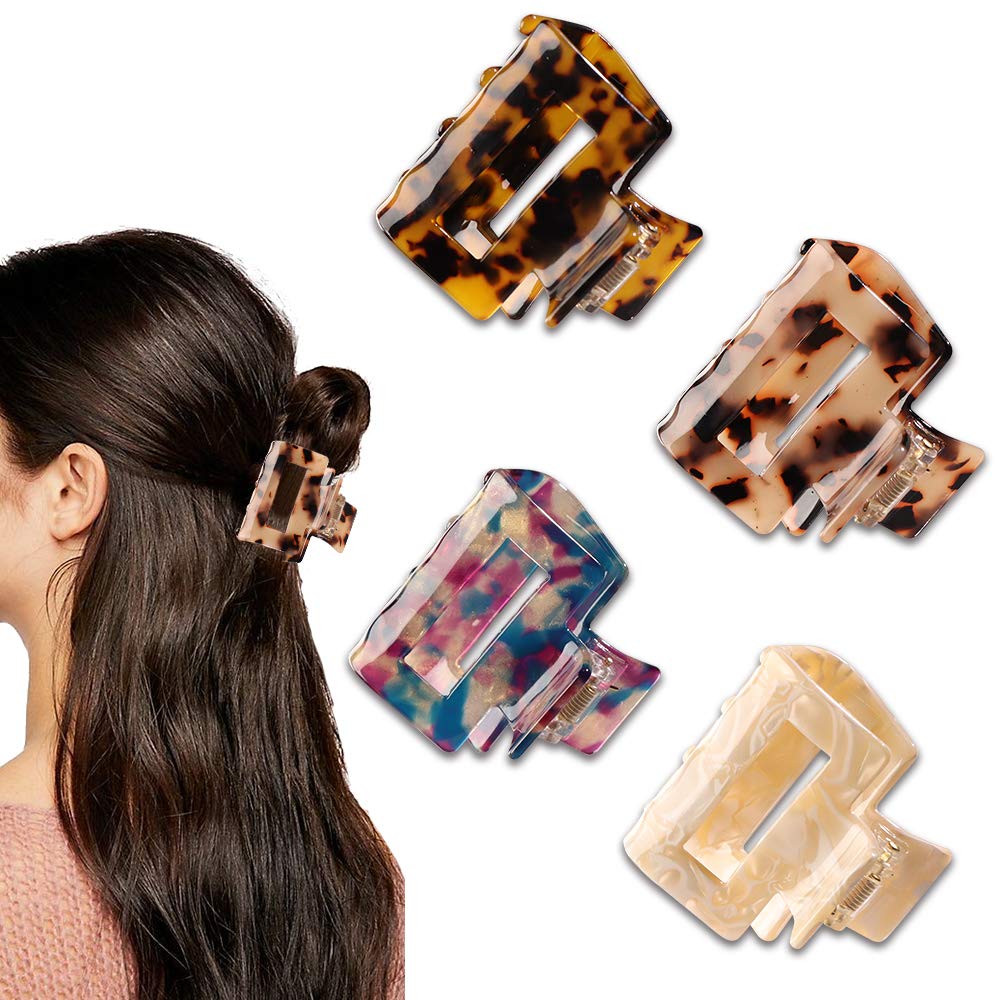 MagicSky 4PCS Hair Claw Clips, Acrylic Hair Banana Barrettes, Celluloid French Butterfly Jaw Clips, Tortoise Shell Grip Pin Teeth Clamp -Leopard print Stylish Hair Accessories for Women Girls : Beauty