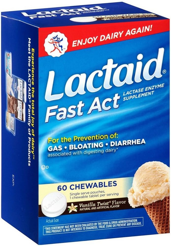 LACTAID Fast Act Chewables Vanilla Twist 60 ea (Pack of 4): Health & Personal Care