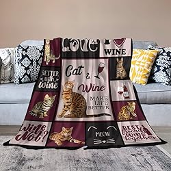Cat Wine Print Blanket Cute Bengal Cat Dark Red