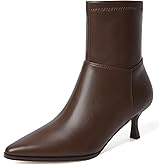 RIBONGZ Ankl Boots for Women Stiletto Kitten Heel Sexy Cowgirl Booties Side Zipper Pointed Toe Low heels Fall Dressy Mid Calf Short Fashion Winter Leather or Suede Work Party Office Shoes