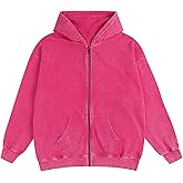 SnowElve Mens Zip Up Hoodie Women Full Zip Hoodies Vintage Acid Wash Oversized Sweatshirts Hooded Sweatshirt Streetwear