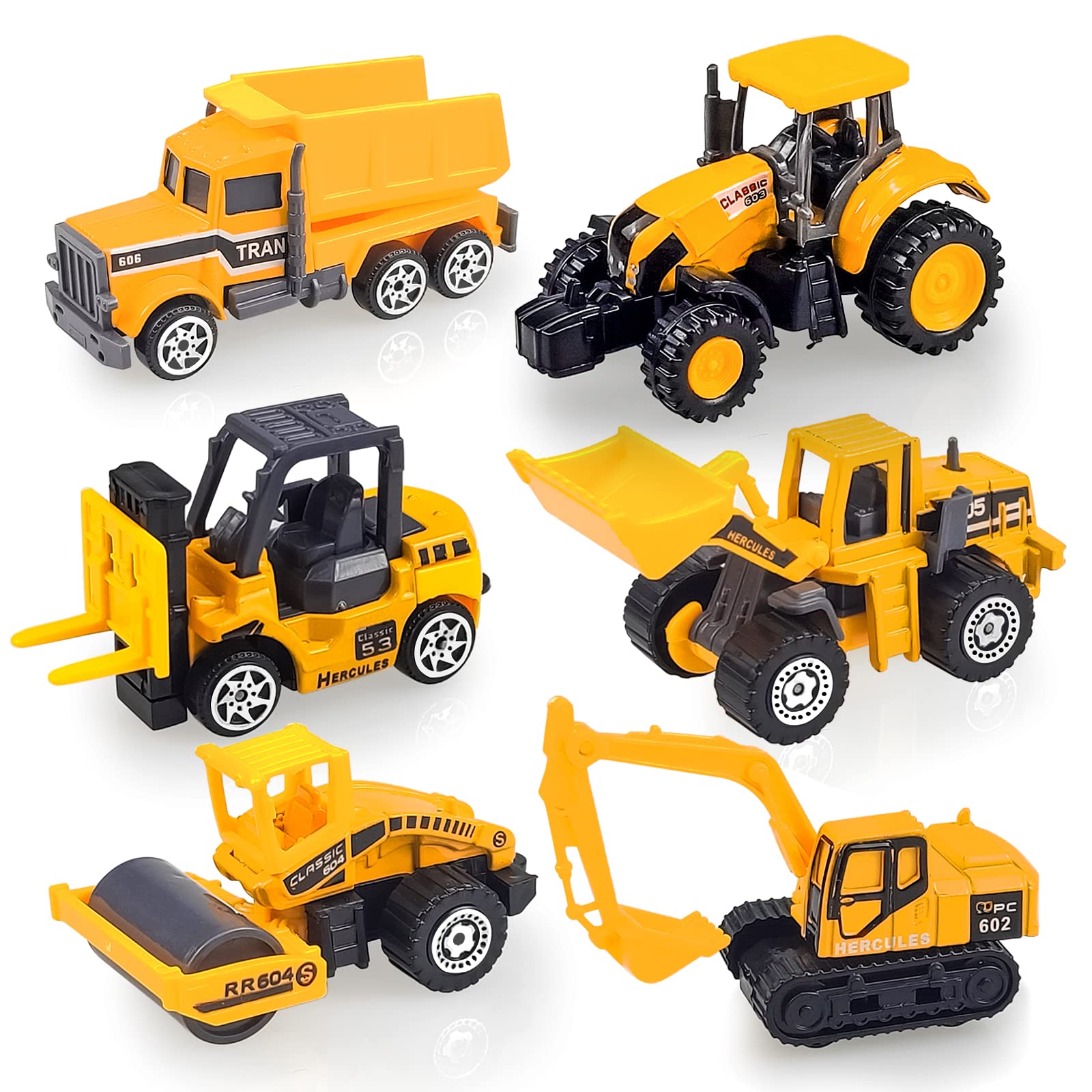 Photo 1 of 6 Pack Diecast Construction Vehicle Toys, Mini Model Excavator Construction Trucks Toy Set for Boys Age 3 4 5 6 7 Years Kids Toddlers Birthday Party Favors Christmas Gift & Goodie Bags Stuffers