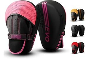 EVO Fitness Curved Matte Black Boxing Pads Men Women Boxing Mitts Focus Punching MMA Muay Thai Martial Arts Kickboxing Hook and jab Hand Target Strike Shield Training Pads