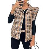 Tankaneo Womens Plaid Puffer Vests Ruffle Sleeveless Lightweight Quilted Vest Fall Winter Padded Gilets Coats