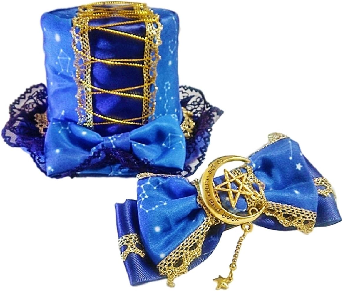 GLK Kawaii Cosutume Japanese Lolita Style Pentagram Star Ribbon Hair Clip Mini Top Hat Cosplay Set
