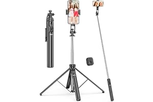 182CM Mobile Phone Tripod & Selfie Stick, Integrated Extendable Quad Tripod for Smartphone, Stability on Four Axes, Portable 