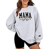 HEYTALALA Mama Sweatshirt for Women Oversized Crewneck Pullover Hoodies Graphic Tops Long Sleeve Mom Shirts