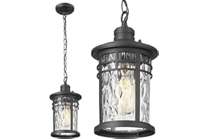 Darkaway Outdoor Pendant Lights for Porch, Outdoor Chandelier Hanging Porch Lights Outside Ceiling Mount Aluminum with Water Ripple Glass for House Gazebo Patio