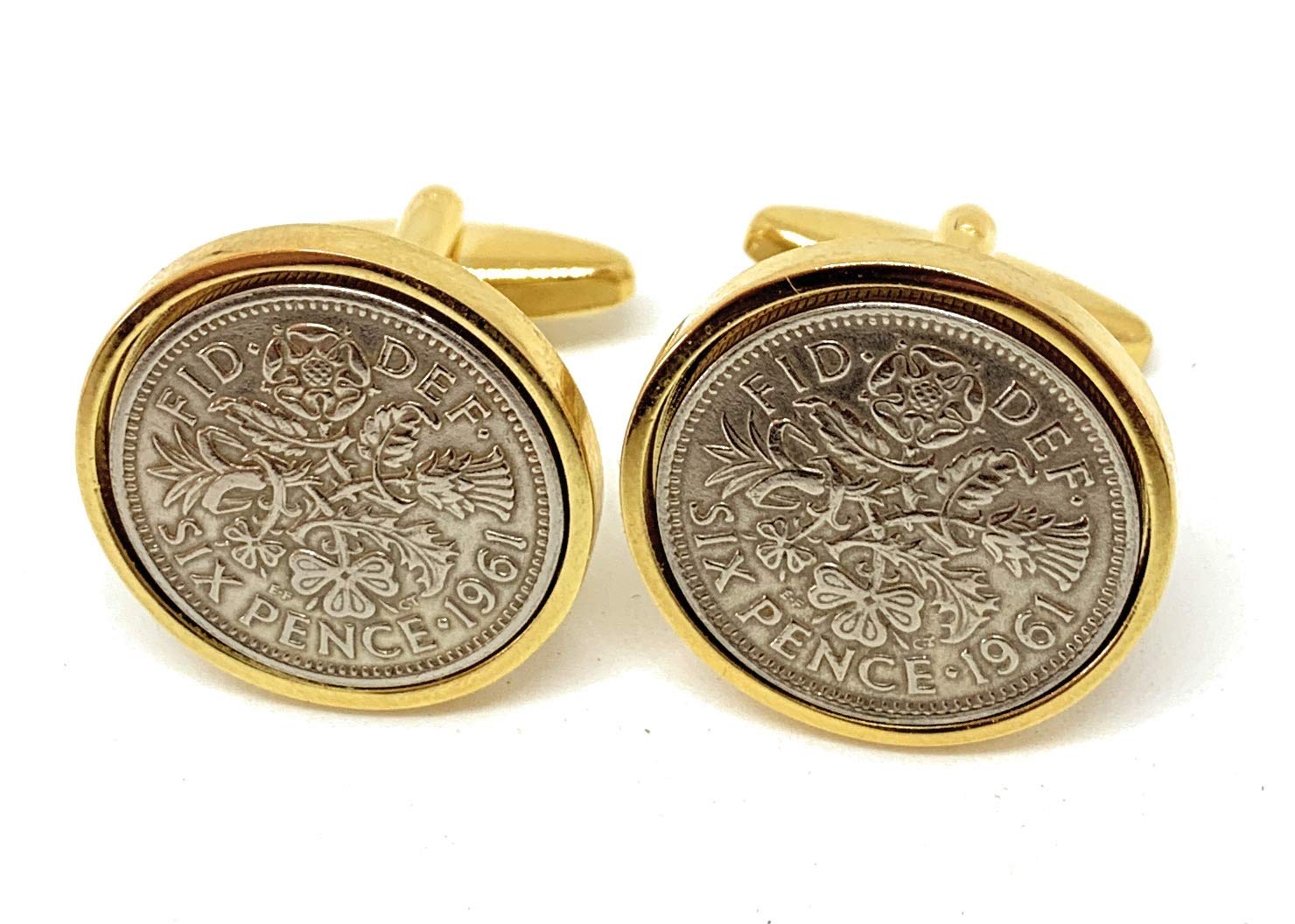 Premium 1961 Lucky sixpence cufflinks for a 65th Birthday cufflinks - GLD