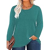 ForHailey Women's Plus Size Long Sleeve Round Neck Tunics Tops Casual Loose Fit T Shirt Blouse