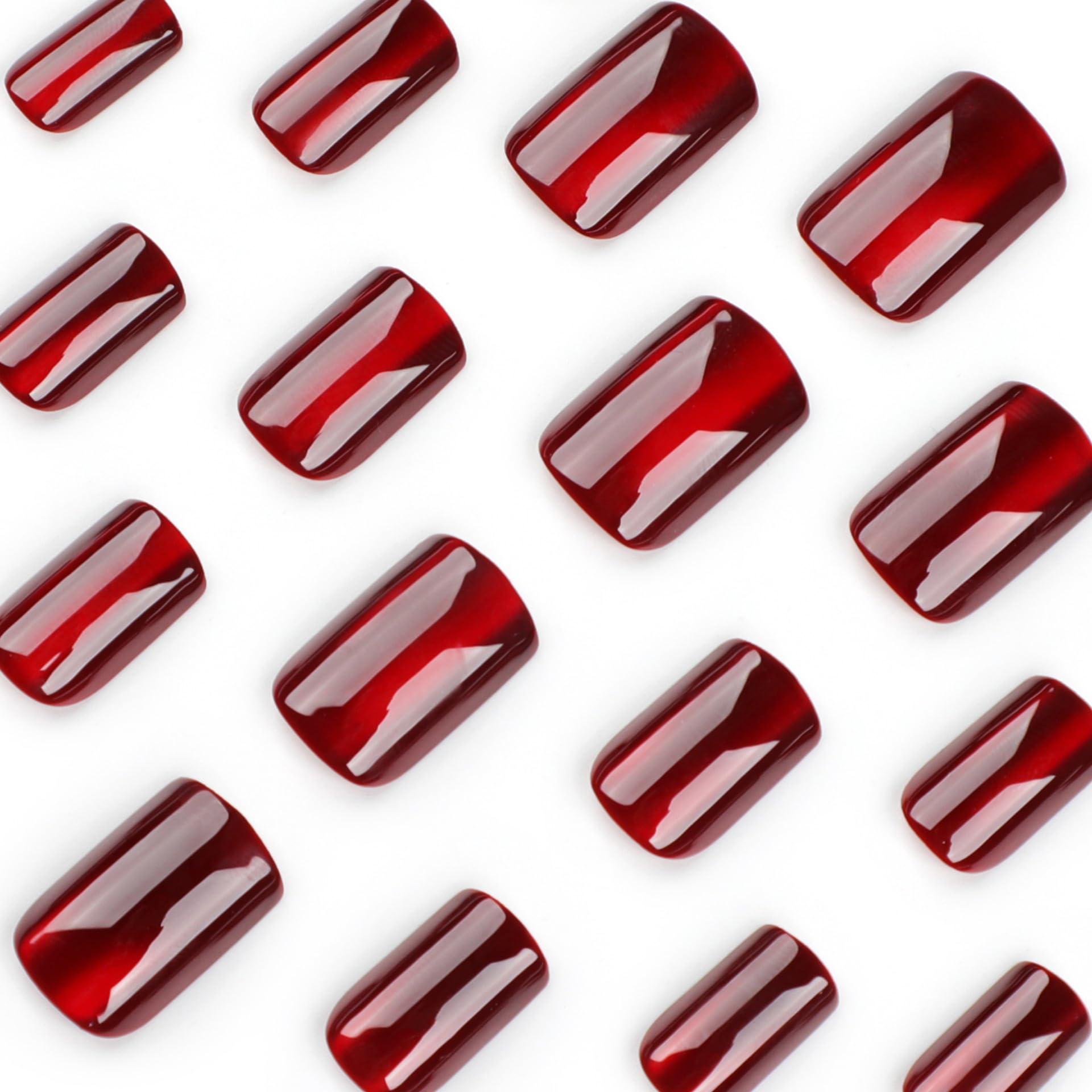 Wine Red Press on Nails Short Square Acrylic Nails Ombre Glitter Fake Nails Glossy Full Cover Glue on Nails Red Nails Press ons for Shiny Nails Manicure for Women 24Pcs - Image 5