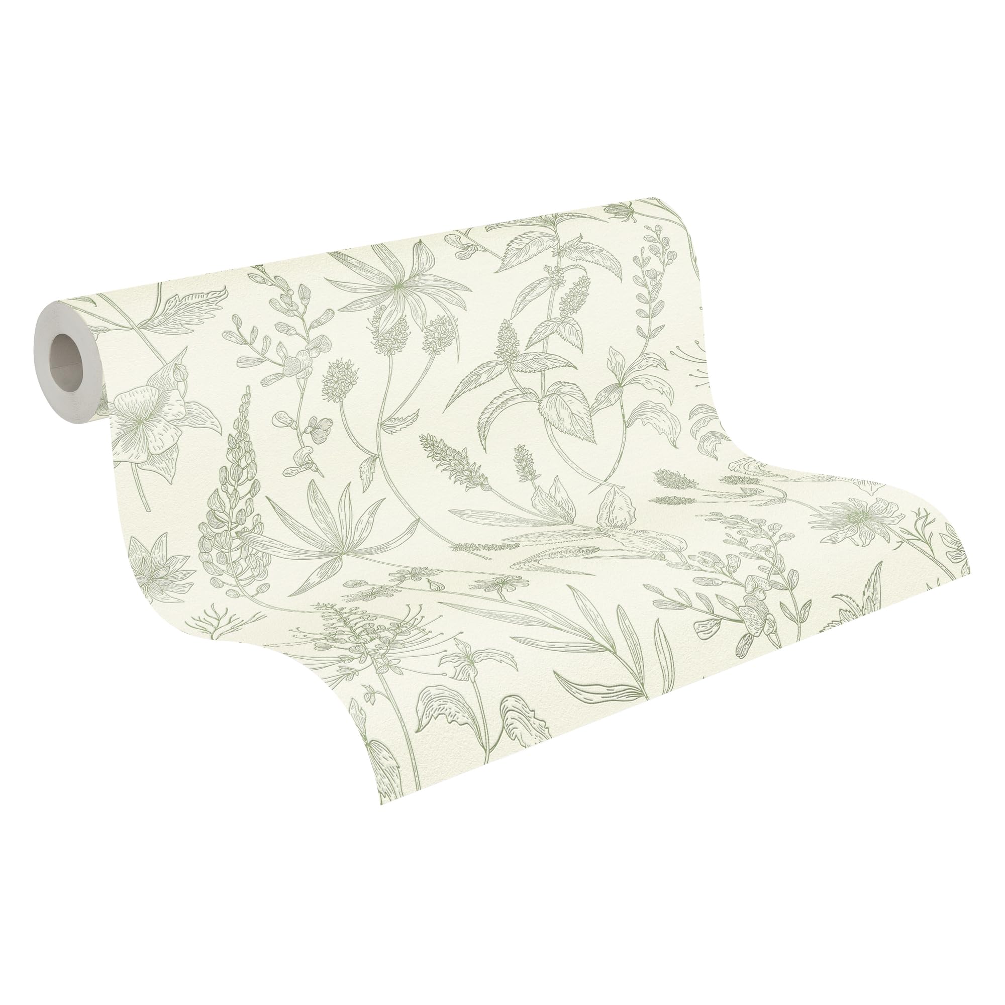 A.S. Création Jette Non-Woven Wallpaper with Glitter Effect with Flowers Floral 10.05 m x 0.53 m Green Silver White 373635 37363-5