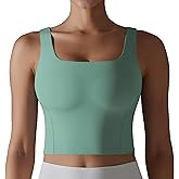 ABOCIW Women's Square Neck Longline Sports Bra Sleeveless Padded Workout Yoga Crop Tank Tops