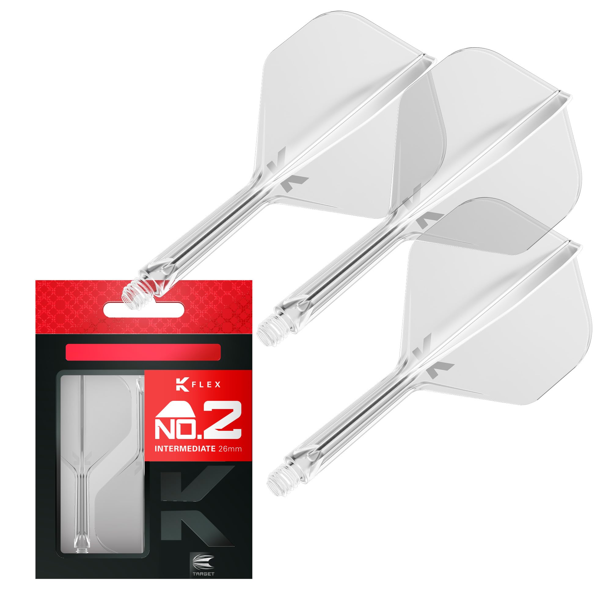 Target Darts K Flex Integrated Dart Flights And Shafts, No.2 Clear (Intermediate) | Pack Of 3 K-Flex – No2, Kflex All In One Moulded Dart Flight & Stem | Professional Dart Accessories