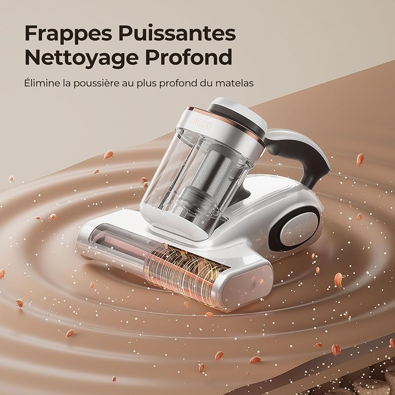J300 Aspirateur Matelas: Anti-Acariens et Poils d'animaux, Capteur Intelligent et Lampe UV, 500W pour Lit et Canapé, Élimine Les Allergènes — photo 7 sur 8