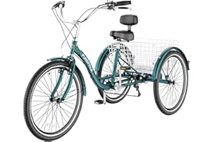 Slsy Adult Tricycles 7 Speed, Adult Trikes 20/24/26 inch 3 Wheel Bikes, Three-Wheeled Bicycles Cruise Trike with Shopping Basket for Seniors, Women, Men