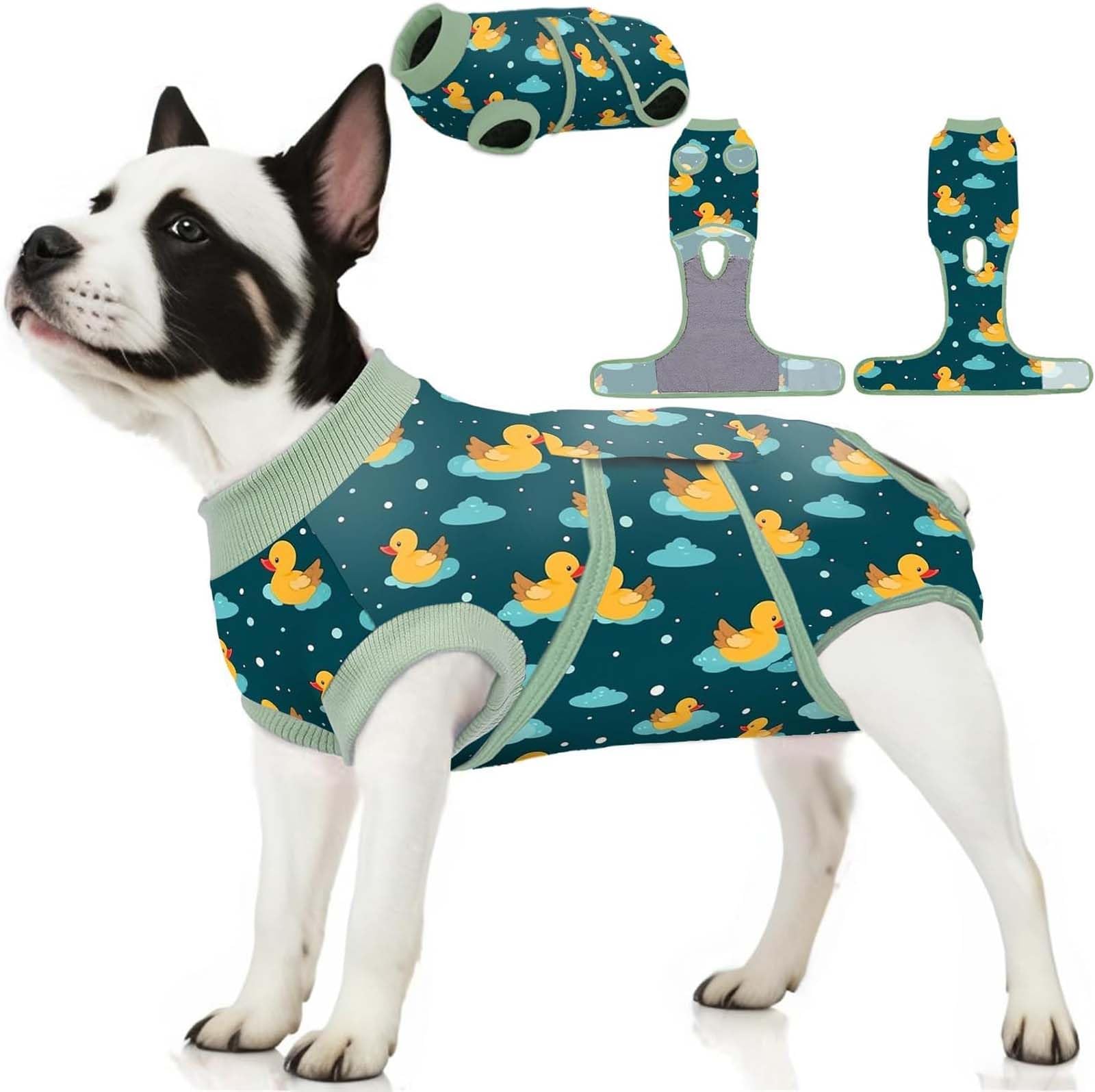 PetWarm Dog Neuter Recovery Suit Male, Onesie for Dogs, Bodysuit for Sensitive Skin Areas, Professional Pet Recovery Shirt Dog Abdominal Affected Areas Bandages, Duck Pattern, Green, 2XL