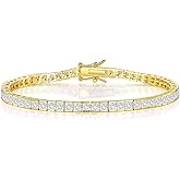 Gemsme 2.5 * 2.5mm Square Tennis Bracelet, 2.5mm Thin 18K White/Yellow Gold Plated Square Cubic Zirconia Tennis Bracelet for Women