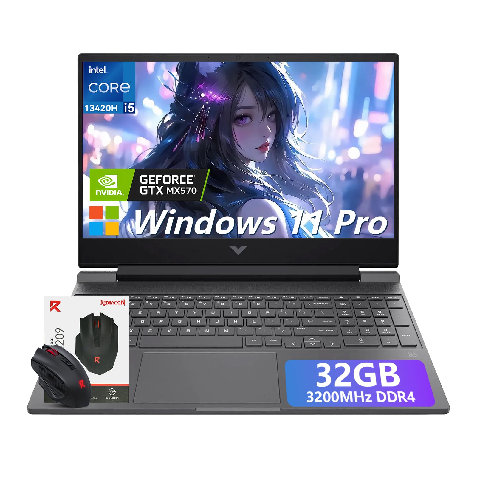 HP Victus 15 Gaming Laptop, 15.6″ 144Hz FHD Display, 32GB DDR4 RAM, 1TB NVMe SSD, Intel Core i5-13420H, NVIDIA RTX 3050 6GB, Windows 11 Pro, Wi-Fi 6, w/Accessories