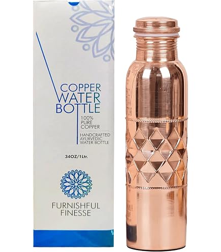 Amazon.com: FURNISHFUL FINESSE Pure Copper Water Bottle 34oz (1