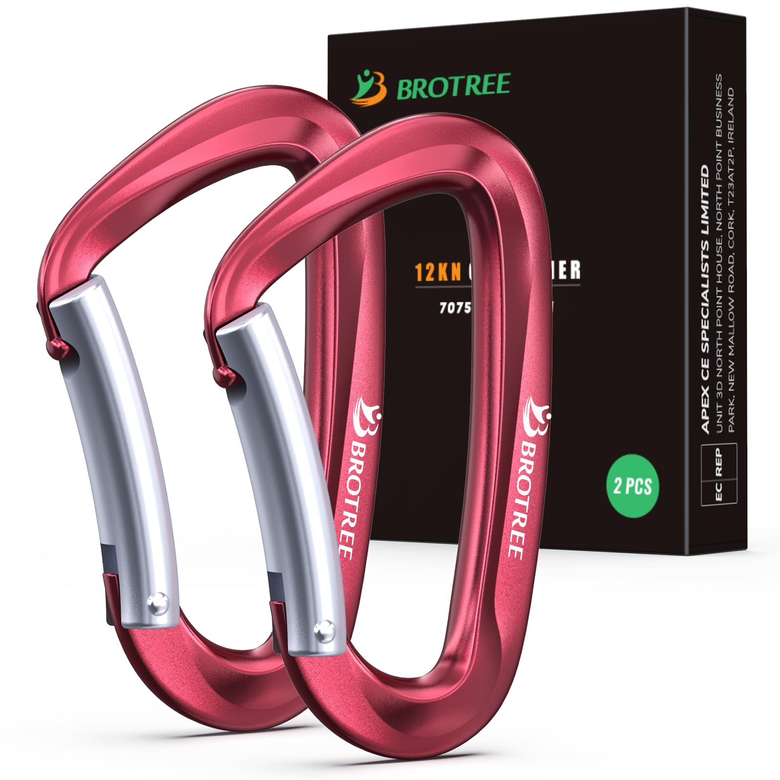 BROTREE Locking Carabiner Clips 12KN (1200 kg) Heavy Duty Carabiners for Hammock, Camping, Hiking, Backpack and More (2 or 4 Packs)