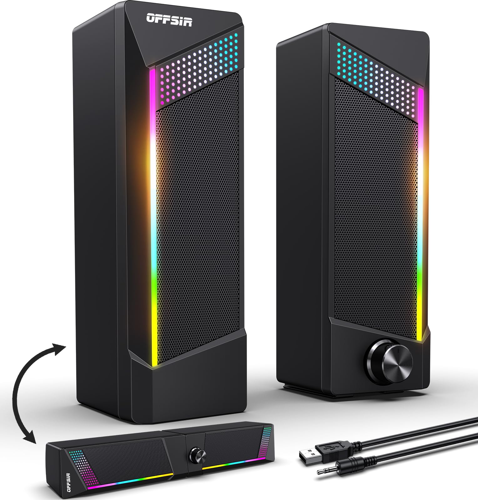 Photo 1 of Computer Speakers, 2 in 1 PC Speaker , Gaming Speakers for PC Computer Laptop Desktop Monitor, RGB Speakers with Touch Sensitive Lighting, USB Powered 3.5mm Aux?Package Only Two Speaker, No Soundbar?