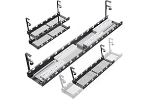 WIGAKDRU 31Inch Extendable Under Desk Cable Management Tray Multi-Model Metal Cable Management Tray Under Desk Cord Management with Clamp Power Strip Cord Holder for Wire Cable Management